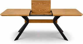 Stół Bacard 160-220x90 cm – rozkładany stół z naturalnym blatem dębowym z okleiny naturalnej i czarnym stelażem