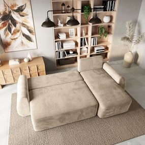 Masseno Narożnik GALVIS z funkcją spania i pojemnikiem na pościel Narozniki L, Rozkładana sofa - Kremowy, MONOLITH 04