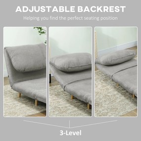 HOMCOM Fotel do spania 2-w-1 dla gości, regulowana poduszka wsparcia, optyka sztruksu, 82 cm x 89 cm x 83 cm, Szary