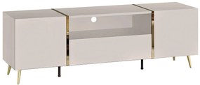 Szafka RTV 2-drzwiowa z 1 szufladą i 1 wnęką - Beżowy i Złoty - MARZIALO