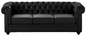 Kanapa 3-osobowa z ekoskóry CHESTERFIELD- Czarny