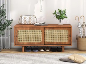 Szafka na buty z 2 drzwiami przesuwnymi - regulowana półka - styl industrialny - brązowa - 104 x 40 x 48 cm