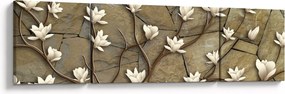 Obraz - Białe magnolie na murze kamiennym (170x50 cm)