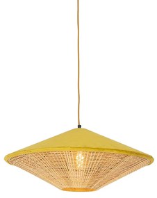Rustykalna lampa wisząca żółty welur z rattanu 60 cm - Frills CanWiejski/ Rustykalny / Vintage Oswietlenie wewnetrzne