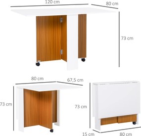 HOMCOM Stolik składany na kółkach, biurko mobilne z rozkładanym blatem, stolik pomocniczy, stół jadalny do kuchni, kolor biały