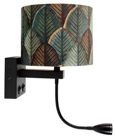Lampa ścienna czarna z aksamitnym abażurem w kształcie liścia i złotym wnętrzem - Brescia Combi klasyczny/Antyczny Oswietlenie wewnetrzne