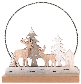Drewniana dekoracja świąteczna z lampką LED Deerforest, 16 x 16 x 6 cm