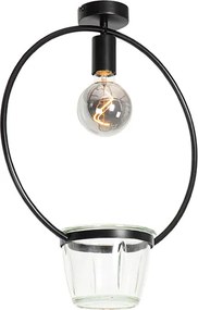 Nowoczesna lampa sufitowa czarna ze szklaną osłoną okrągłą - Roslini