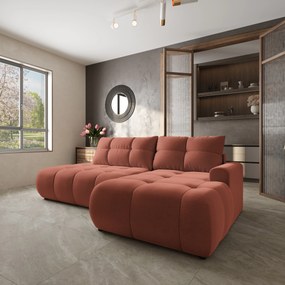 Masseno Narożnik FLUMA z funkcją spania i pojemnikiem na pościel Narozniki L, Rozkładana sofa - Koralowy, CASTEL 55