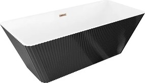 Mexen Tava wanna wolnostojąca ryflowana 170 x 75 cm, biała/czarna, przelew różowe złoto - 52851707575-60