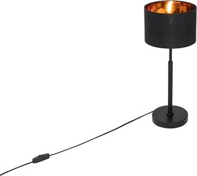 Nowoczesna lampa stołowa z abażurem z tkaniny czarna ze złotem - VT 1