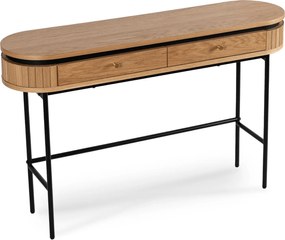 Owalna konsola z szufladami i ryflowanymi wstawkami Beck, dąb