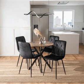 Zestaw Stół Okrągły LAUREN 90 cm Dąb Rustykalny/Czarny i 4 Krzesła ROBIN Czarne