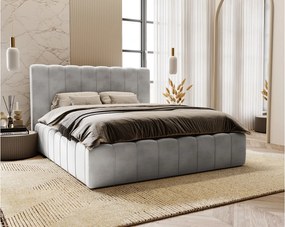 Emporius Lisbon łóżko dwuosobowe z pojemnikiem - łóżko tapicerowane 160x200 cm - nowoczesny styl, wysoka jakość - aksamit, jasny szary (Magic Velvet 2218)