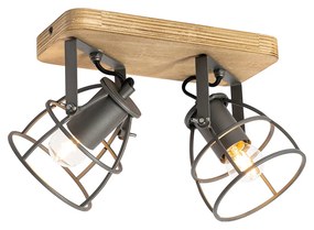 Industrialny reflektor sufitowy ciemnoszary z drewnem regulowany 2-światła - Arthur
