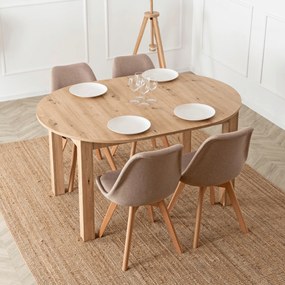 Zestaw Stół Okrągły Rozkładany HARRY 102-142 cm Dąb Artisan i 4 Krzesła NEVEL Beżowe Skandynawskie