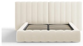 Beżowe tapicerowane łóżko dwuosobowe ze schowkiem i stelażem 160x200 cm Gina – Milo Casa