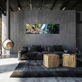 Obraz - Wodny śródziemnomorski krajobraz z łodzią (170x50 cm)