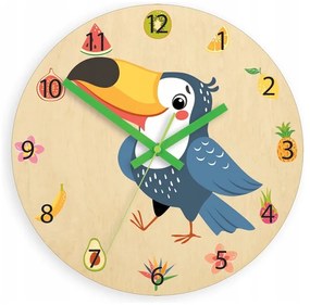 Zegar na ścianę cichy do pokoju dziecięcego drewniany nowoczesny papuga