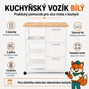 Wózek kuchenny na kółkach z szufladami, biały