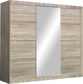 Szafa Przesuwna NASUS 250 cm z Lustrem Szafa Trzydrzwiowa z Szufladami Dąb sonoma