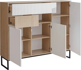 Komoda Bliwon 149 cm z szufladami - jodełka scandi / biały mat