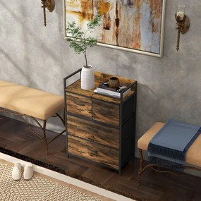 HOMCOM Komoda, Kredens, 4 Szuflady Materiałowe, Design Industrialny, 60x29x85cm, Brąz/Czarny