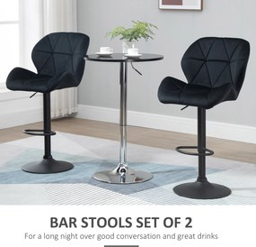 HOMCOM Zestaw 2 stołków barowych obrotowe taborety z oparciem imitacja aksamitu regulacja wysokości kolor czarny