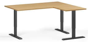 Narożne biurko z regulacją wysokości, 160x140 cm, 3 silniki, L/P, czarna podstawa, buk