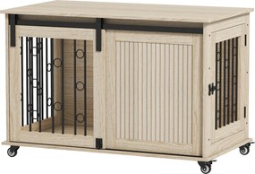 PawHut Skrzynia dla psa na kółkach, drzwi przesuwne, 100 x 56 x 65 cm, drewno, stal | Aosom PL