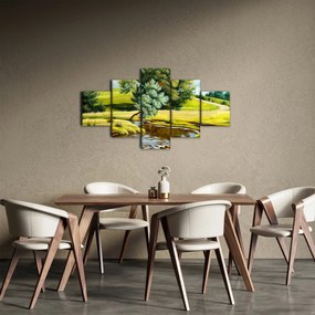 Obraz - rzeka między łąkami, obraz olejny (125x70 cm)