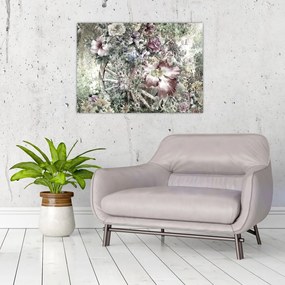 Obraz kwiatów na drewnianym kole (70x50 cm)
