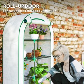 Outsunny Mini-szklarnia, 4-poziomowa szklarnia z folią plastikową, przenośna, z rolowanymi drzwiami, 100 x 45 x 160 cm, biała