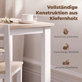 HOMCOM 5-elementowy zestaw jadalniany dla 4 osób, stół wiejski i krzesła z litego drewna, Naturalny/Biały | Aosom PL