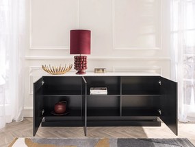 Komoda 3-drzwiowa z oświetleniem LED z MDF - Czarny i efekt białego marmuru - DEVIKA Pascala Morabito