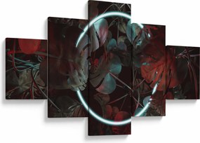 Obraz - Neonowe koło między palmami (125x70 cm)