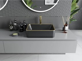Mexen Catia umywalka nablatowa 48 x 37 cm, czarna mat/złota rant - 21314875