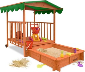 Piaskownica z werandą HAPPY, 130x130x143cm, brązowa/zielona Jurhan