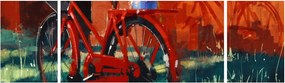 Obraz czerwonego koła, malowanie akrylowe (170x50 cm)