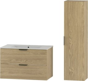 Zestaw do Łazienki 80cm Szafka z Umywalką Słupek Dąb Olejowany Pile