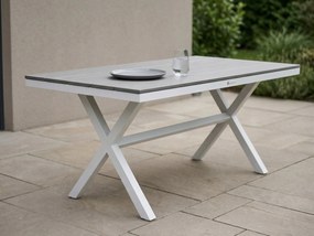 Stół ogrodowy aluminiowy biały 150x90x75 cm trwały blat kompozyt drewniany