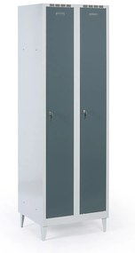 Metalowa szafka ubraniowa na nogach, 2-drzwiowa, 1920 x 600 x 500 mm, zamek cylindryczny, drzwi ciemnoszare