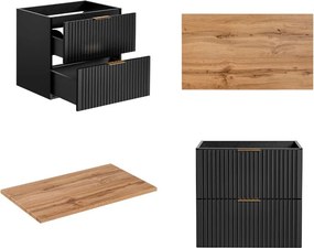 Szafka łazienkowa pod umywalkę nablatową Adel 60 cm, czarny mat/dąb wotan
