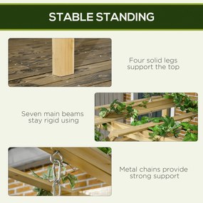 Outsunny Ławka Huśtawka z Pergolą 2 Osoby - Regulowana Wysokość, Solidne Drewno, 2,21x1,4x1,96m - Ogrodowy Azyl
