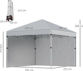Outsunny Pawilon składany, dwie boczne ściany, torba transportowa, rama stalowa, jasnoszary, 3 x 3 x 2,7 m