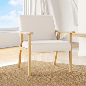 HOMCOM Fotel tapicerowany z podłokietnikami, krzesło do jadalni w wyglądzie lnu, rama z litego drewna, 64 x 70 x 72 cm, kremowy
