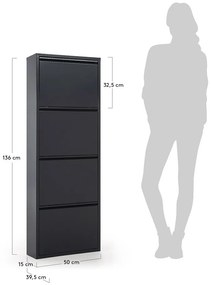 Antracytowa metalowa szafka na buty z 4 przegrodami Kave Home Rox