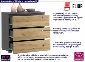 Nowoczesna komoda z szufladami antracyt + dąb craft 80 cm Anea