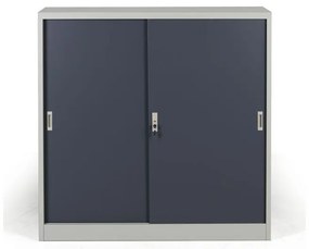 Metalowa szafa z przesuwnymi drzwiami, 2 półki, 1200 x 1200 x 450 mm, ciemnoszary