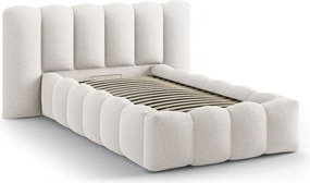 Kremowe tapicerowane łóżko jednoosobowe ze schowkiem ze stelażem 90x200 cm Lupine – Micadoni